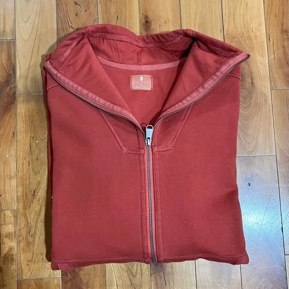 Free People Red Zip-Up Sweatshirt with White Stripes - Picture 4 of 6